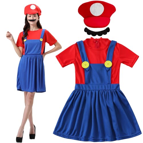 Shengruili Mario Kostüm Luigi Kostüm Set,Luigi Kostüm,Bros Cosplay Kostüm,Damen Herren Jungen Madchen Outfit für Weihnachten Karneval Faschingskostüme von Shengruili