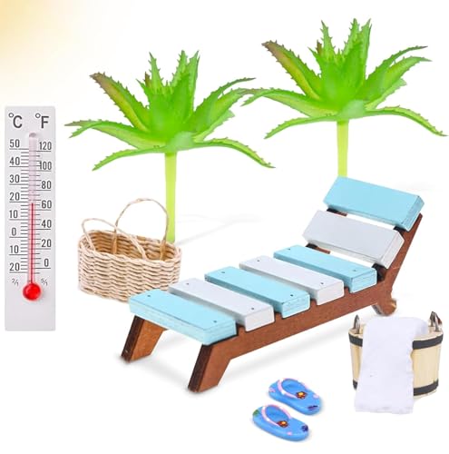 Shengruili Strand Mikrolandschaft,Miniatur Deko Sauna Zubehör Set,Miniatur Deko Strand Deko,Mini Stranddekorationen,Mini Puppenhaus Zubehör für DIY, Garten, Urlaub Geschenk,Gartenmöbel von Shengruili
