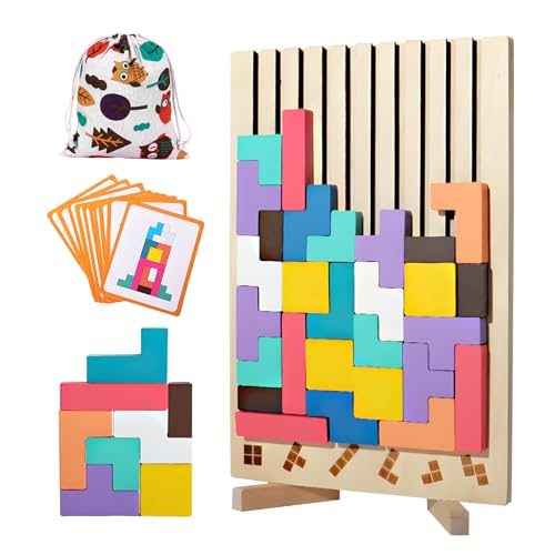 3D Puzzle Tetris Spiel Kinder Mit Tasche,Montessori Spielzeug, Gehirn Spielzeug ab 3 4 5 Jahre, Holzpuzzle mit 42 Stück Intelligenz Bunte Bausteine, 10 Karten, Lernspielzeug Geschenk für Jungen Mädche 3D Puzzle Tetris Spiel Kinder Mit Tasche,Montessori Spielzeug, Gehirn Spielzeug ab 3 4 5 Jahre, Holzpuzzle mit 42 Stück Intelligenz Bunte Bausteine, 10 Karten, Lernspielzeug Geschenk für Jungen Mädche von Shenkon Tech