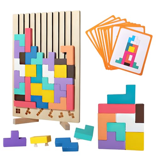 3D-Puzzle aus Holz Tetris, Montessori-Spiele Kinder 3 4 5 6 Jahre, Gehirnspielzeug mit 41 bunten geometrischen Blöcken, Intelligenz Jigsaw Puzzlespiel, pädagogische Geschenke für Kinder 3D-Puzzle aus Holz Tetris, Montessori-Spiele Kinder 3 4 5 6 Jahre, Gehirnspielzeug mit 41 bunten geometrischen Blöcken, Intelligenz Jigsaw Puzzlespiel, pädagogische Geschenke für Kinder von Shenkon Tech