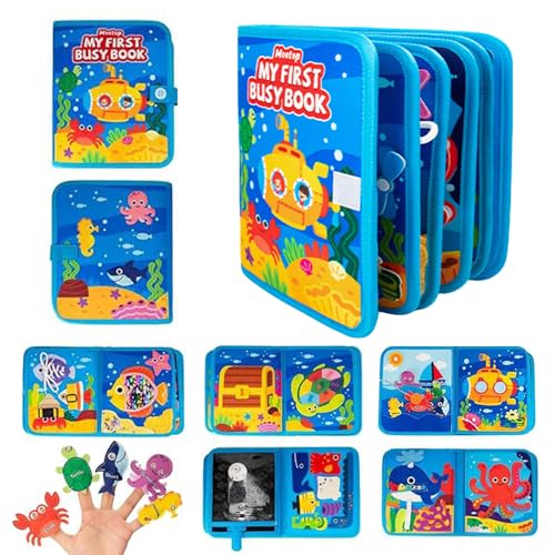 Tema Oceano Busy Board Libro Montessori Interattivo 1 2 3 4 Anno, Quiet Book sensoriale educativo, Giochi Montessori 1 2 3 4 5 6 Anni, Pannello di Feltro attività, Valigetta Montessori Bambini von Shenkon Tech