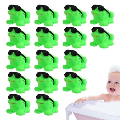 Gummi-Frosch-Spielzeug, Frosch-Quietschspielzeug, 16 Stück Gummi-Sound-Badewannenspielzeug, Gummi-Mini-Frosch-Spielzeug, groß, kleines grünes Frosch-Spielzeug, Sonnenbrillen-Design für von Shenrongtong