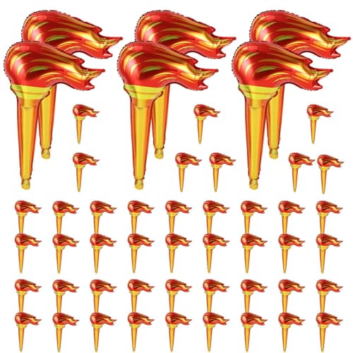 Shenrongtong Aufblasbarer Fackelstab, aufblasbares Flammenspielzeug, 50 Stück dekorative aufblasbare Fackel, 40,6 cm große aufblasbare Fackel für mittelalterliche Luau-Motto-Party-Sportwettbewerbe von Shenrongtong