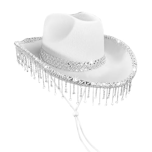 Shenrongtong Cowboy Hut Herren,Westernhut für Kostümfeste | Modischer Glitzer Countrystyle-Kopfbedeckung mit Strass-Quaste für Musikfestivals und Partys Shenrongtong Cowboy Hut Herren,Westernhut für Kostümfeste | Modischer Glitzer Countrystyle-Kopfbedeckung mit Strass-Quaste für Musikfestivals und Partys von Shenrongtong