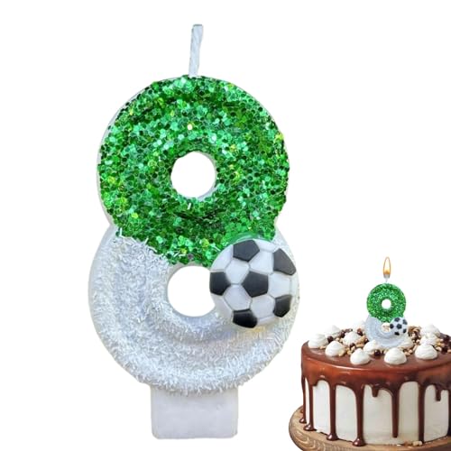 Shenrongtong Grüne Fußball-Geburtstagskerzen, glitzernde Zahlenkerzen | Fußball-Glitzerkerzen-Dekorationen – Pailletten-Kerzen, Partygeschenke für Geburtstag, Jahrestag von Shenrongtong