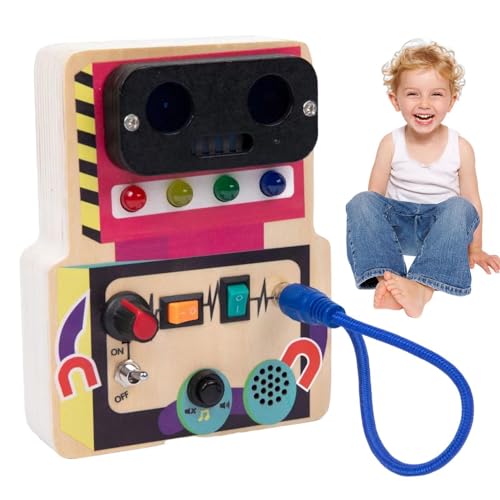 Shenrongtong Hölzernes sensorisches Aktivitätsbrettspielzeug | -Brett-Kleinkind-Spielzeug | Lernspielzeug mit LED-Licht, tragbares Schalter-Sensorbrett für Kinder, Jungen, Mädchen von Shenrongtong
