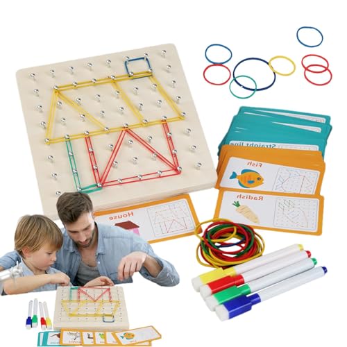 Shenrongtong Montessori Nagelbrett, großes Nagelbrett-Puzzle, Manipulatives Material für Montessori-Spielzeug, STEM-Puzzle Feinmotorikspielzeug, Nagelbrett mit Gummibändern, Lernspielzeug für Jungen von Shenrongtong