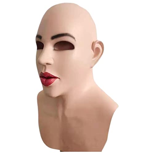 Shenrongtong Realistische Latex-Gesichtsmaske, Maskerade-Maske für Damen, neuartige Kopfbedeckung, Vollkopf-Latex-Maske, Halloween-Kostüm, Cosplay-Requisiten von Shenrongtong