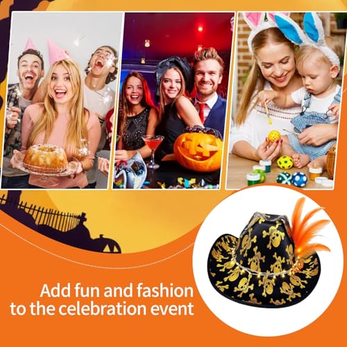 Shenrongtong Western Cowgirl Hut | Schädelmuster Breitkrempiger Hut Mit Tragband - Festliches Kopfaccessoire Für Halloween Mottopartys Maskenbälle Bühnenauftritte Familienfeiern von Shenrongtong
