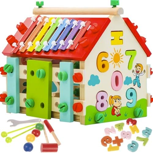 Multifunktionales pädagogisches Holzhaus für Kinder ab 3 Jahren, Montessori Spielzeug, sensorische Entwicklung des Kindes, regt seine Fantasie an von Sherwood Store