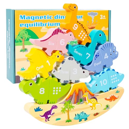 Shichangda Dinosaurier-Balance-Spiel, hölzernes Dinosaurier-Stapelspielzeug für Kleinkinder - Magnetisches Aufklärungspuzzle,EIN Muss für das Vorschulklassenzimmer, Dinosaurierspielzeug für Kinder von Shichangda