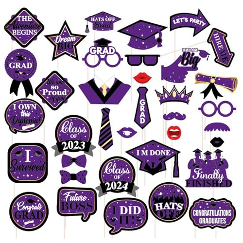 Shienfir Abschlussdekorationen, Party-Essentials 2024, Handplakat-Set, unvergessliche Feiern, Dekoration mit 35 Elementen, Plakate, traditionelles Violett von Shienfir