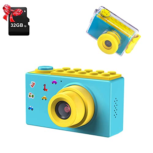 ShinePick Kamera Kinder, Digitalkamera Kinder, Wasserdicht / 8MP / HD 1080P / 2 Inch Bildschirm/Foto & Video/Rahmen/Filter, Fotoapparat mit 32G Speicherkarte, Geschenke für Kinder (Blau) von ShinePick