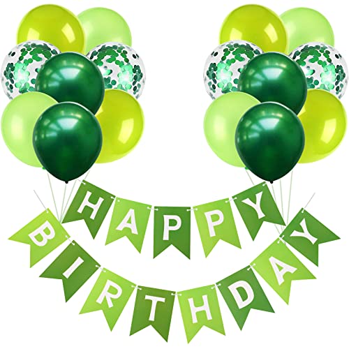 Happy Birthday Girlande Geburtstag Luftballons Grün Party Deko Banner Konfetti Ballon Grün Alles Gute Zum Geburtstag Girlande für Geburtstagsdeko Junge Mädchen von Shinelee