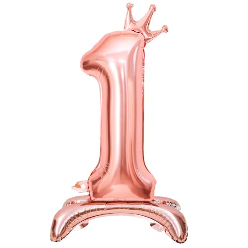 Luftballon 1. Geburtstag, Stehend Folienballon 1 Zahlen Luftballon Roségold 32"/81cm Folienballon Geburtstag Deko Babyparty Mädchen von Shinelee