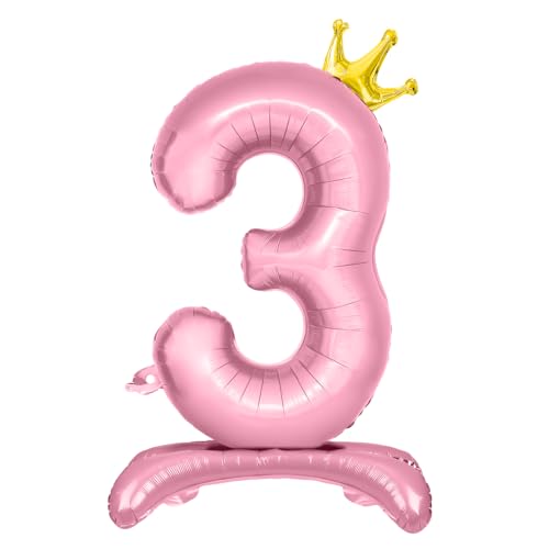 Luftballon 3. Geburtstag, Stehend Folienballon 3 Zahlen Luftballon Rosa 32"/81cm Folienballon Geburtstag Deko Mädchen von Shinelee