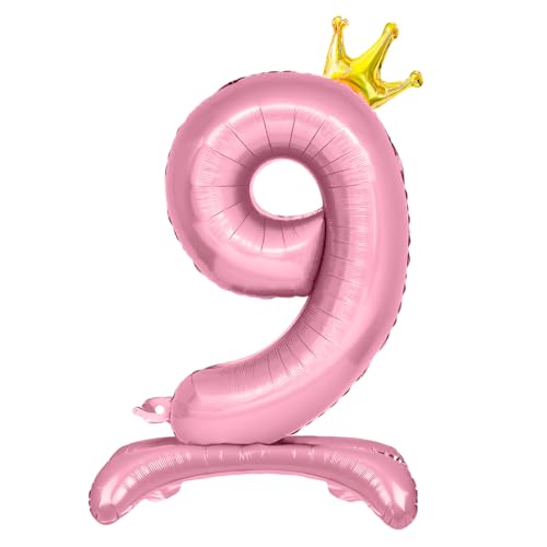 Luftballon 9. Geburtstag, Stehend Folienballon 9 Zahlen Luftballon Rosa 32"/81cm Folienballon Geburtstag Deko Mädchen von Shinelee