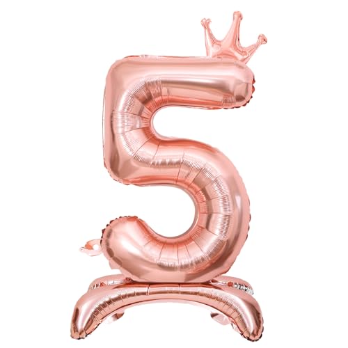 Luftballon 5. Geburtstag, Stehend Folienballon 5 Zahlen Luftballon Roségold 32"/81cm Folienballon Geburtstag Deko Mädchen von Shinelee