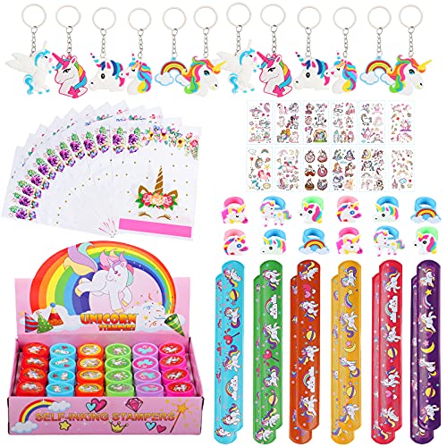 Shinelee 84 Stück Einhorn Party Mitgebsel Kinder, Einhorn Stempel Kinder Geschenktüten Einhorn Schlüsselanhänger Ring Tattoos Schnapparmband, Einhorn Mitgebsel Kindergeburtstag Mädchen von Shinelee