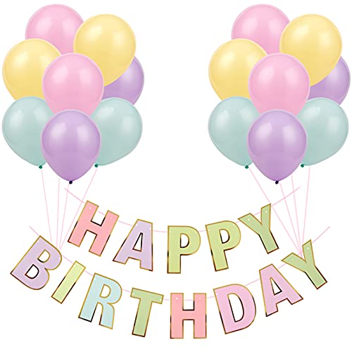 Happy Birthday Girlande Geburtstag Luftballons Pastell Party Deko Banner Ballon Alles Gute Zum Geburtstag Girlande für Geburtstagsdeko Junge Mädchen von Shinelee