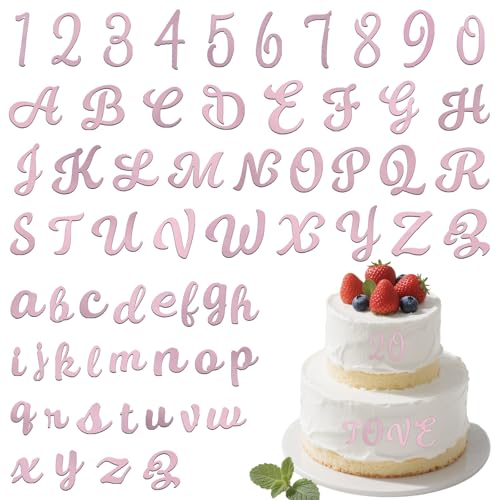 64Pcs Buchstaben Tortendeko, Buchstaben für Torte, Acryl Ziffern 0-9 Tortenaufleger Personalisiert, A-Z Torten Deko Buchstaben Tortenaufsatz Set für Hochzeit Jubiläum Party Feier (Roségold) von ShinherYee