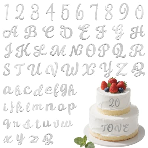 64Pcs Buchstaben Tortendeko, Buchstaben für Torte, Acryl Ziffern 0-9 Tortenaufleger Personalisiert, A-Z Torten Deko Buchstaben Tortenaufsatz Set für Hochzeit Jubiläum Party Feier (Silber) von ShinherYee