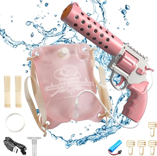 Shinybox Elektrische Wasserpistole für Kinder mit 1800CC Rucksack, Automatische Wasserpistole Elektrisch mit Großer Kapazität Rucksack Verstellbaren Riemen für Outdoor, Strandparty, Pool(Rosa) von Shinybox