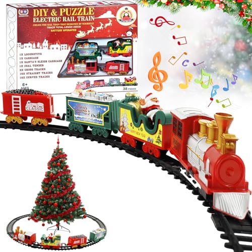 Shinybox Elektrischer Zug Set für Kinder, Weihnachtszug mit Licht, Geräuschen, Weihnachtszug um den Baum, Battery Operated Christmas Train Set, Weihnachtszug Sets für unter Dem Baum(B) von Shinybox