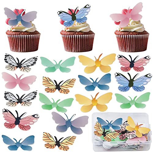 Shinybox Essbare Schmetterlings-Kuchen-Deckel, 72 Stück Schmetterlings-Kuchen-Deckel, Cupcake Topper, Schmetterlings Kuchen Topper Geburtstag für Hochzeit, Geburtstag, Partybedarf von Shinybox