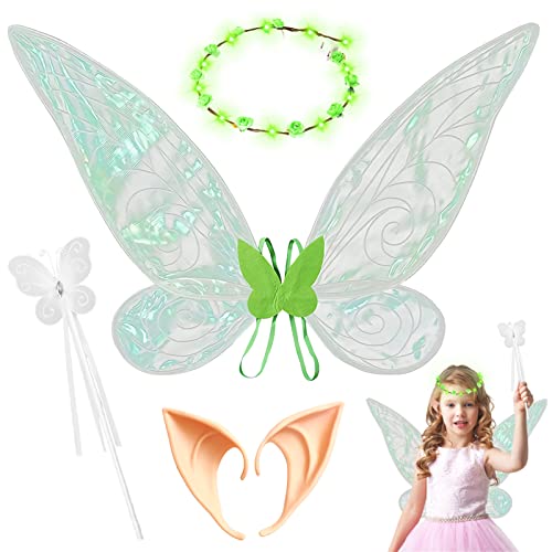 Shinybox Feenflügel Kinder, 4 Stück Schmetterlingsflügel, Mädchen Feenflügel Glitzernde Engelsflügel, Prinzessinnenflügel für Halloween Geburtstag Weihnachten Themed Party Karneval Cosplay(Grün) von Shinybox