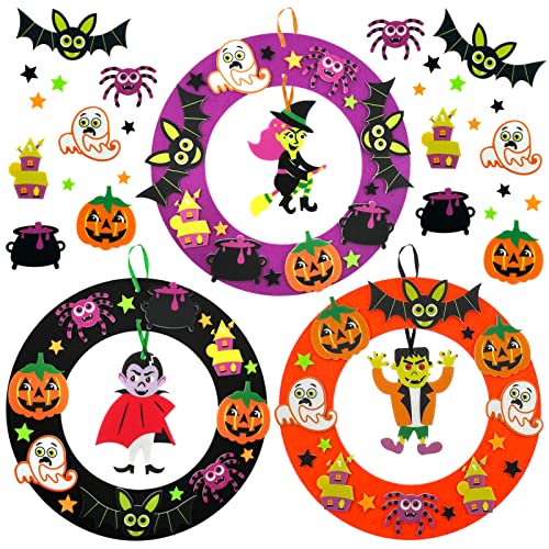 Shinybox Halloween Kränze Bastelset für Kinder, 3 Stück Halloween Kinder zum Dekoration, Halloween-Dekorationen, Kreativsets und Bastelbedarf für Kinder zum Dekorieren für Halloween Partyaktivitäten von Shinybox