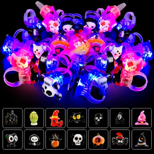 Shinybox Halloween Leuchtringe Kinder Leuchtspielzeug, 24 Stück Halloween LED Blinkende Ringe, Halloween LED Blitzringe, Halloween Kinder Party Zubehör Deko, Blitzringe Kindergeburtstag Partyzubehör von Shinybox