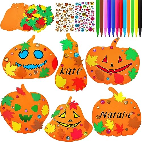 Shinybox Herbst Basteln für Kinder, 88 Stück Halloween Kürbis Schaum Aufkleber, Halloween Kürbis Bastelset für Kinder mit 12 Aquarellstift für Herbst Thanksgiving Halloween Party Deko von Shinybox