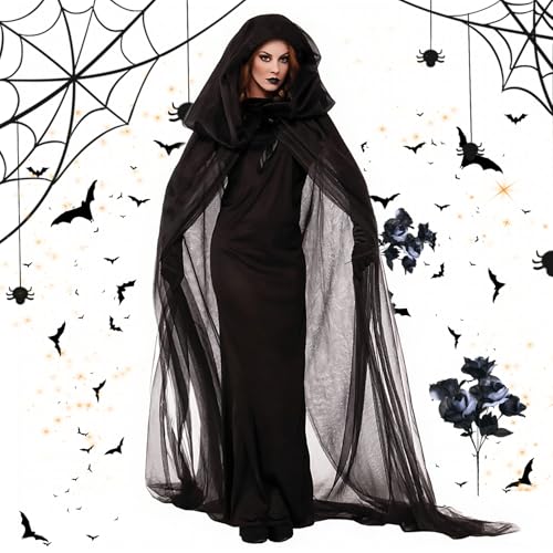 Shinybox Hexenkostüm Damen Halloween, Fasching Kostüm Damen Geisterbraut mit Schwarz Weiße Rosen, Horror Braut Kostüm, Halloween Kostüm Zombie Braut für Cosplay Karneval Ausführen(XXL) von Shinybox