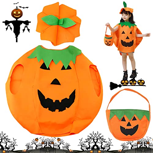 Shinybox Kinder Kürbis Kostüm, Kinder Halloween Kostüme mit Hut, Kürbis Candy Bag, Kleidung Halloween Party für Kind Halloween Cosplay Party Kostüme von Shinybox