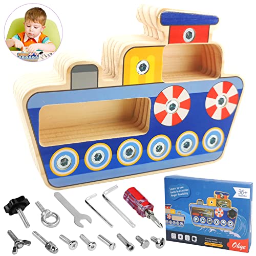 Shinybox Montessori Holz Schraubbrett, Montessori Spielzeug, Schraubbrett für Kinder, Kindergarten Lehrhilfen Pädagogisches Spielzeug, Motorikspielzeug Pädagogisches Lernspielzeug für ab 3(Schiff) von Shinybox