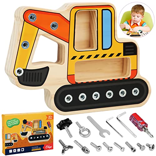 Shinybox Montessori Holz Schraubbrett, Montessori Spielzeug, Schraubbrett für Kinder, Kindergarten Lehrhilfen Pädagogisches Spielzeug, Motorikspielzeug Pädagogisches Lernspielzeug für ab 3(Bagger) von Shinybox