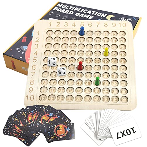 Shinybox Montessori-Multiplikations-Brettspiel, Mathe-Multiplikationsbrett aus Holz, Multiplikationstafel, Multiplikations-Brettspiel, 1-100 Math Number Spiele Lernspielzeug für Kinder(Dinosaurier) von Shinybox