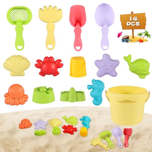 Shinybox Strandspielzeug für Kinder, 14 Stück Sandkasten Strand Spielzeug, Sandkasten Spielzeug Kinder mit Eimer, Schaufel Werkzeugsätze, Sand Förmchen, Spielzeug für Den Strand für Jungen Mädchen(14) von Shinybox