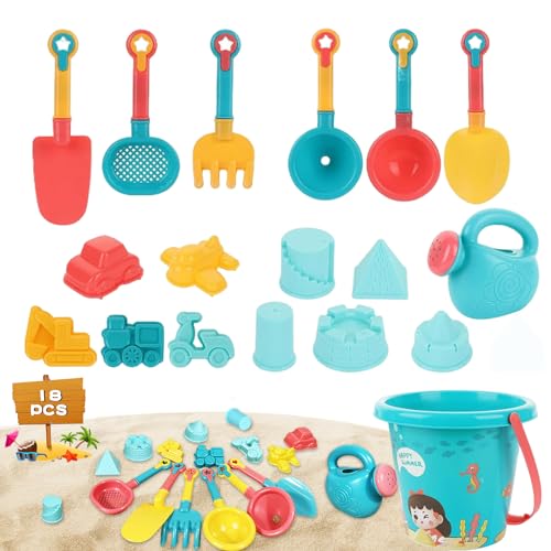 Shinybox Strandspielzeug für Kinder, 18 Stück Sandspielzeug, Sandkasten Spielzeug Kinder mit Eimer, Schaufel Werkzeugsätze, Gießkanne, Sand Förmchen, Spielzeug für Den Strand für Jungen Mädchen(18) von Shinybox