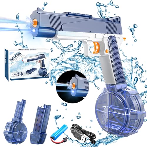 Shinybox Wasserpistole Elektrisch, Automatische Burst Wasserspritzpistolen mit LED-Licht, Doppelmagazin Große Kapazität, Wasserspritzpistole Elektrisch für Sommer, Strandparty, Pool(Blau) von Shinybox