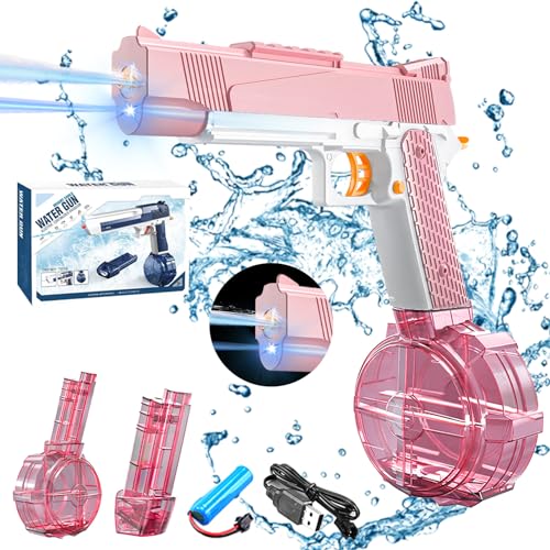 Shinybox Wasserpistole Elektrisch, Automatische Burst Wasserspritzpistolen mit LED-Licht, Doppelmagazin Große Kapazität, Wasserspritzpistole Elektrisch für Sommer, Strandparty, Pool(Rosa) von Shinybox