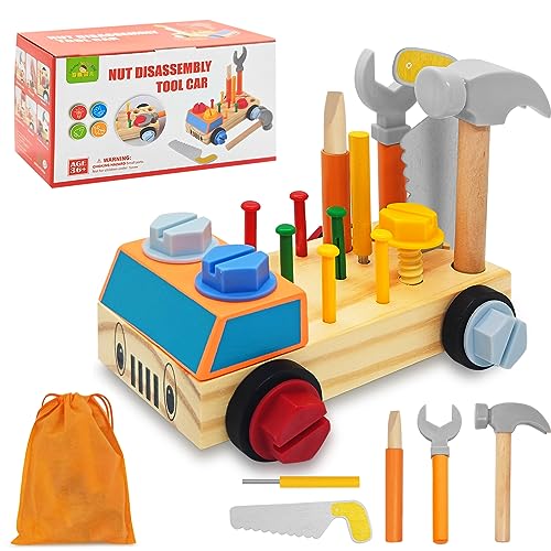 Shinybox Werkzeug Kinder Montessori Spielzeug, Holzspielzeug Werkzeugkoffer Kinder, Lernspielzeug Motorikspielzeug, Kinderwerkzeug Montessori Spielzeug für Mädchen Junge 3 4 5 6 Jahr von Shinybox