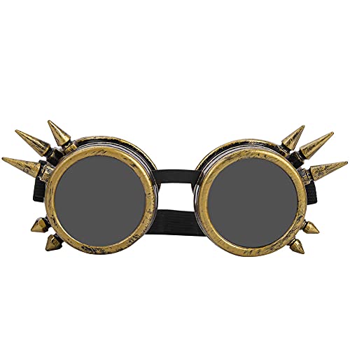 Shipenophy Steampunk Brille, Retro Brille mit Spikes im Retro Stil für Cosplay Party Reiten im Freien(Bronze) von Shipenophy