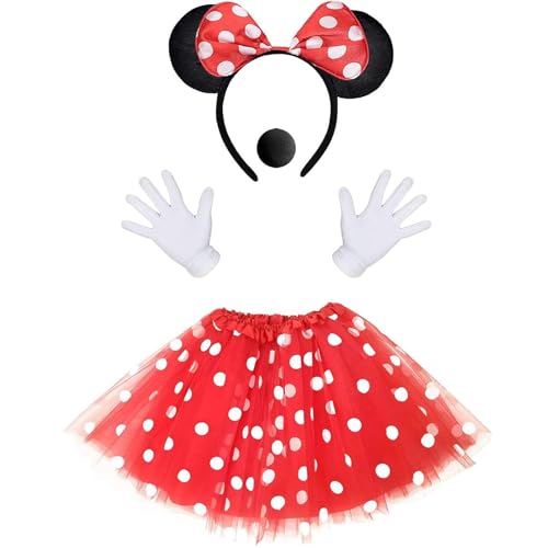 Shirene Mouse Kostüm Mädchen,4 Stück Maus Mouse Kostüm Set Maus Kostüm Kinder Rot Tutu + Haarreifen mit Maus Ohren + Handschuhe + Nasen für Karneval Cosplay Party Shirene Mouse Kostüm Mädchen,4 Stück Maus Mouse Kostüm Set Maus Kostüm Kinder Rot Tutu + Haarreifen mit Maus Ohren + Handschuhe + Nasen für Karneval Cosplay Party von Shirene
