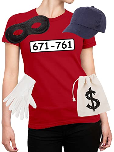 Shirt-Panda Damen T-Shirt Panzerknacker Kostüm + Cap + Maske + Handschuhe Verkleidung Karneval SET06 T-Shirt/Cap/Maske/Handschuhe/Beutel XS von Shirt-Panda