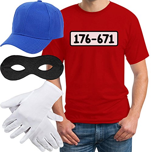T-Shirt Herren Banditen Bande Verkleidung T Shirt Panzerknacker Kostüm Karneval Fasching Outfit JGA Kostüme TSHIRT + MÜTZE + MASKE + HANDSCHUHE 3XL Rot von Shirtgeil