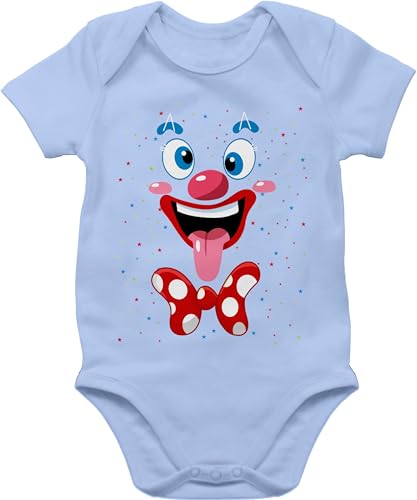 Baby Body Junge Mädchen - & - Clown Gesicht Kostüm Karneval Clownkostüm Lustig Fasching - 3/6 Monate - Babyblau - lustiges 2023 koelner partnerlook zum gärtner in köln und baby+karneval kölle von Shirtracer