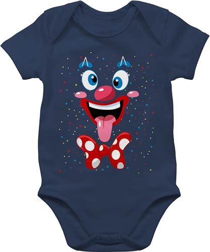 Baby Body Junge Mädchen - & - Clown Gesicht Kostüm Karneval Clownkostüm Lustig Fasching - 6/12 Monate - Navy Blau - karnival verkleidung verkleiden karnaval karneval. karneval+fasching outfit von Shirtracer