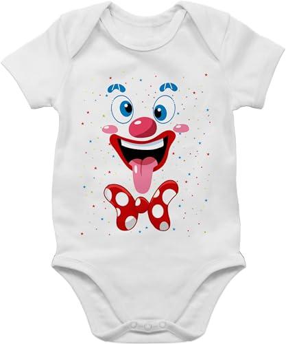 Shirtracer Baby Body Junge Mädchen - & - Clown Gesicht Kostüm Karneval Clownkostüm Lustig Fasching - 6/12 Monate - Weiß - köln outfit lustiges jeck zum und partnerlook karneval+fasching kölle kost m von Shirtracer